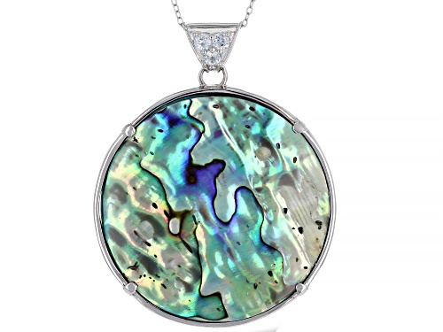 40mm Turquoise & Abalone Shell w/ .81ctw Sky Blue & White Topaz Rhodium Over Silver Pendant W/Chain