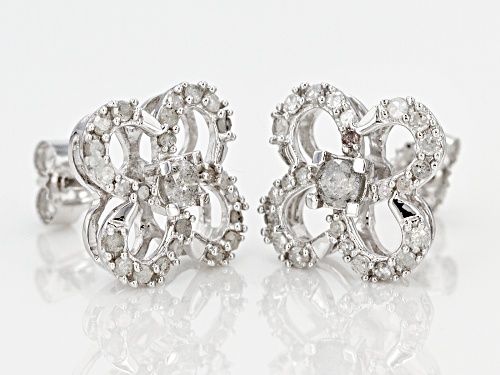 .50ctw Round White Diamond 10k White Gold Flower Earrings