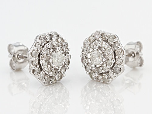 .75ctw Round White Diamond 10k White Gold Earrings