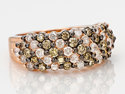1.50ctw Round Champagne And White Diamond 10k Rose Gold Ring - Size 8