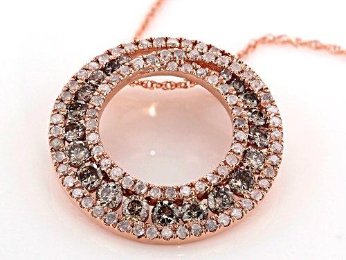 1.12ctw Round Champagne And White Diamond 10k Rose Gold Pendant With An 18 Inch Rope Chain