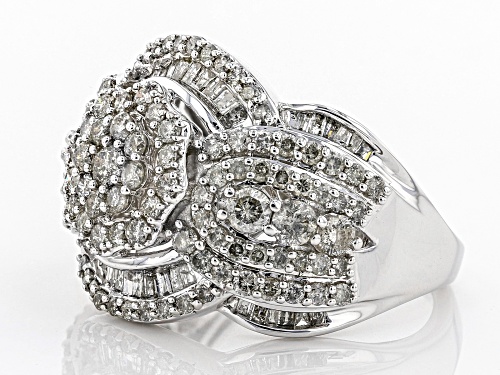 2.00ctw Round and Baguette White Diamond 10k White Gold Ring - Size 10