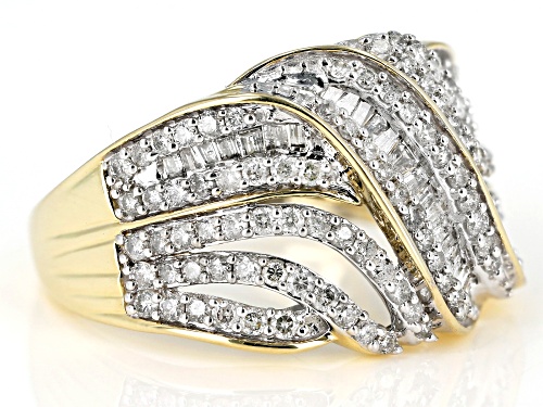 1.00ctw Round and Baguette White Diamond 10k Yellow Gold Ring - Size 6