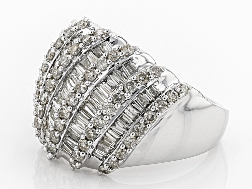 2.00ctw Round and Baguette White Diamond 10k White Gold Ring - Size 8