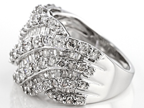 3.00ctw Round And Baguette White Diamond 10k White Gold Ring - Size 6