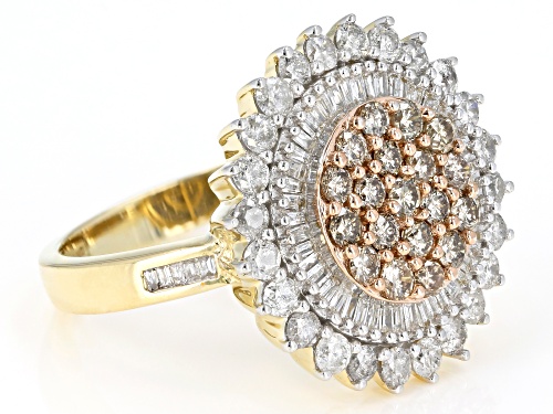 1.50ctw Round and Baguette Champagne and White Diamond 10k Yellow Gold Ring - Size 7