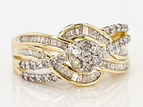 1.00ctw Round And Baguette White Diamond 10k Yellow Gold Ring - Size 8