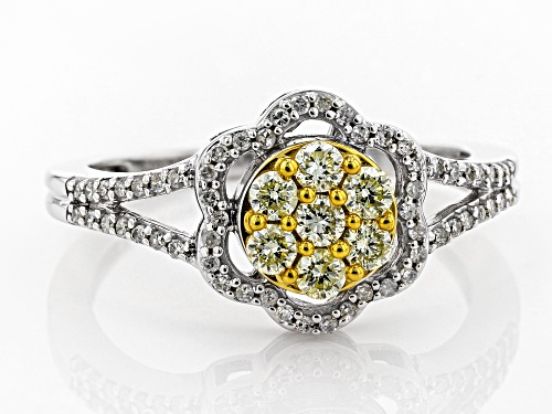0.45ctw Round Natural Yellow And White Diamond 10K White Gold Ring - Size 10