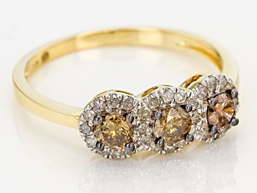 0.68ctw Round Champagne And White Diamond 10K Yellow Gold Ring - Size 8
