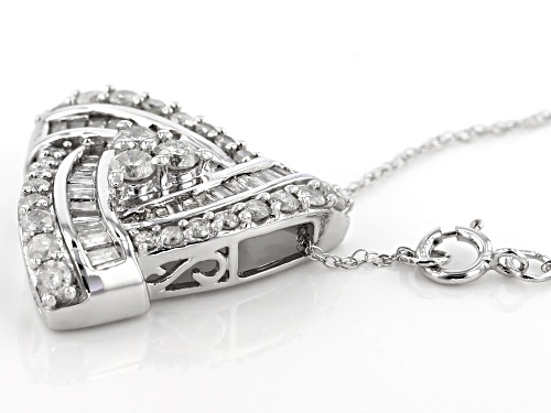 1.00ctw Round And Baguette White Diamond 10k White Gold Pendant With 18 Inch Chain