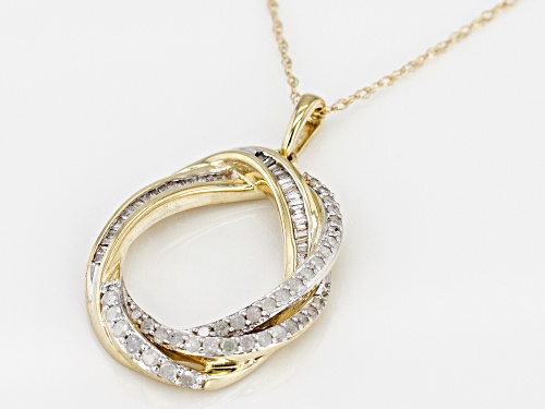 0.37ctw Round And Baguette White Diamond 10k Yellow Gold Pendant With 18 Inch Chain