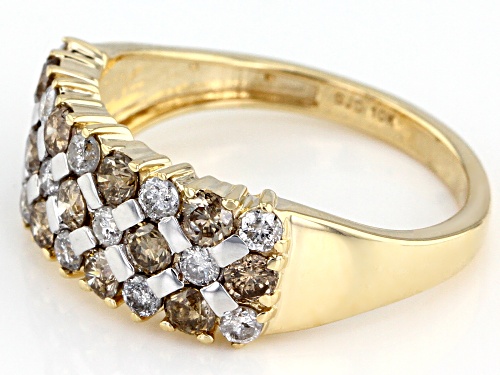 1.25ctw Round Champagne And White Diamond 10k Yellow Gold Ring - Size 8