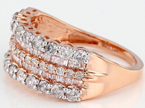 1.45ctw Round and Baguette White Diamond 10k Rose Gold Ring - Size 8