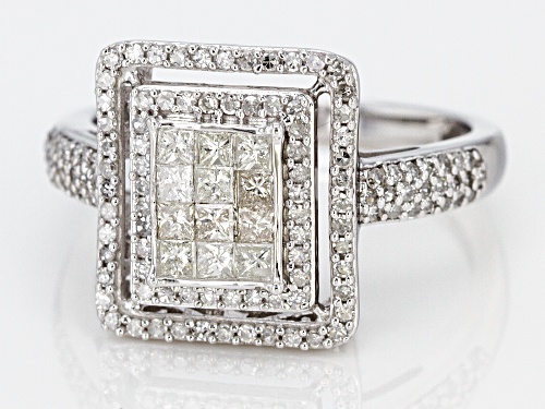 0.70ctw Round And Princess Cut White Diamond 10k White Gold Ring - Size 7