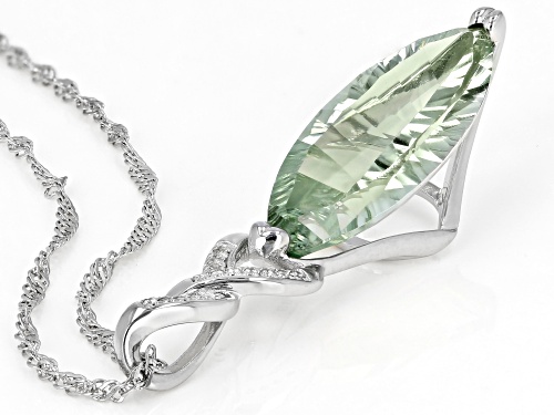 7.30ct Quantum® Cut Green Prasiolite  With .06ctw White Topaz Rhodium Over Silver Pendant With Chain