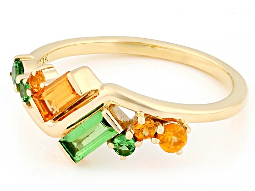 0.31ctw Tsavorite With 0.60ctw Spessartite 10k Yellow Gold Ring - Size 7