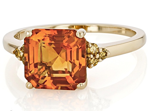 3.00ct Asscher Cut Maderia Citrine With 0.12ctw Round Yellow Diamond 10k Yellow Gold Ring - Size 9