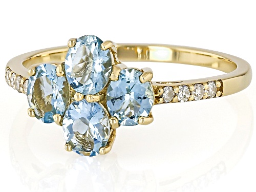 1.00ctw Santa Maria Aquamarine With 0.09ctw White Diamond 10k Yellow Gold Ring - Size 8