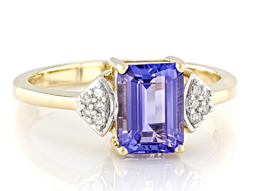 1.35ct Tanzanite With 0.06ctw White Diamond 10k Yellow Gold Ring - Size 9