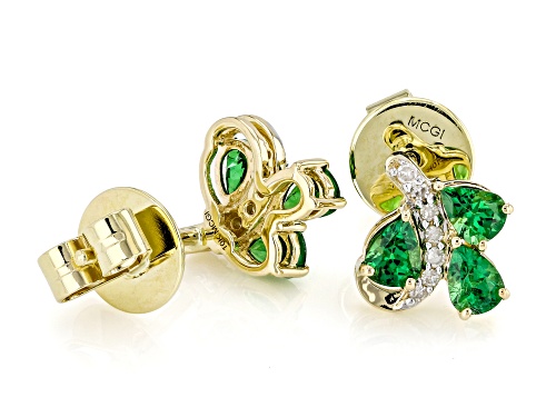 0.92ctw Tsavorite Garnet With 0.06ctw White Diamond 10k Yellow Gold Earrings
