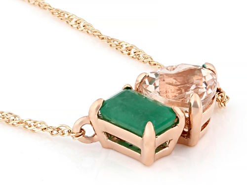 0.72ct Cor De Rosa™ Morganite With 0.38ct Zambian Emerald 10k Rose Gold Toi Et Moi Necklace - Size 18