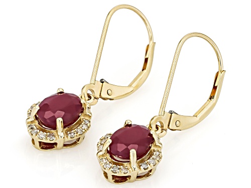 1.70ctw Oval Mozambique Ruby With 0.12ctw White Diamond 10k Yellow Gold Earrings
