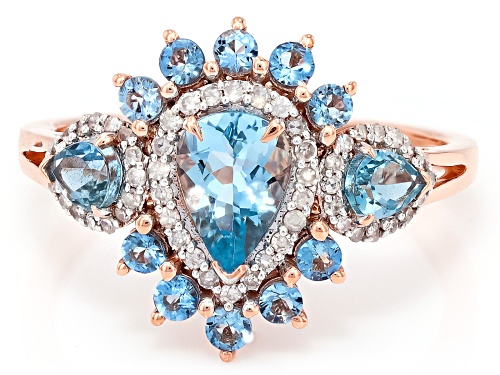 0.96ctw Santa Maria Aquamarine With 0.16ctw White Diamond 10k Rose Gold Ring - Size 8