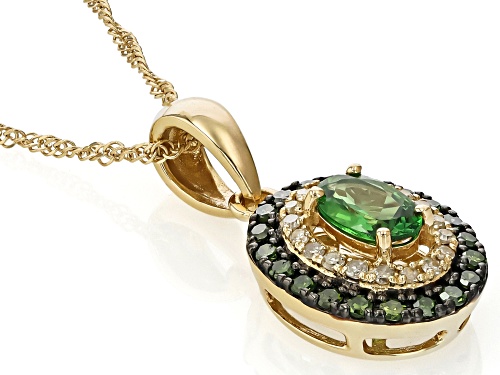 .46ct Oval Tsavorite With 0.24ctw White And Green Diamond 10k Yellow Gold Pendant With Chain