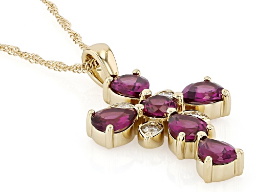 1.75ctw Grape Color Garnet With .11ctw Prazana® Lab Diamonds D-F VS2-SI 10k Gold Pendant Chain