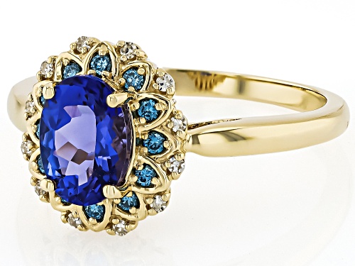 1.10ct Tanzanite With .17ctw Blue And White Prazana® Lab Grown Diamonds 10k Gold Ring - Size 8