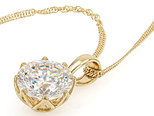 2.98ct Round Glitter Cut Strontium Titanate 10k Yellow Gold Solitaire Pendant Chain