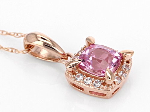 .61ct Square Cushion Burmese Pink Spinel And .16ctw White Zircon 10k Rose Gold Pendant With Chain