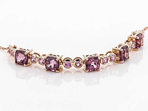 3.50ctw Square Cushion Pink Spinel With .41ctw Round Pink Sapphire 10k Rose Gold Bracelet. - Size 7.25