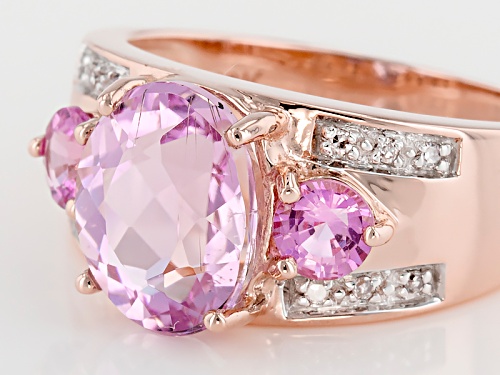 2.50ct Oval Kunzite, .51ctw Round Pink Sapphire And .04ctw White Diamond Accent 10k Rose Gold Ring. - Size 7