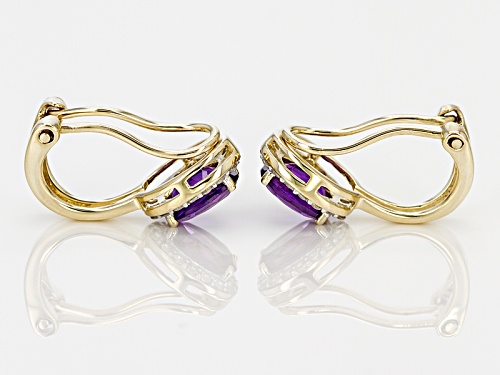 1.27ctw Oval African Amethyst And .25ctw Round White Zircon 14k Yellow Gold Clip On Earrings