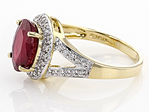 3.65ct Oval Mahaleo® Ruby And .19ctw Round White Diamond 14k Yellow Gold Ring - Size 8