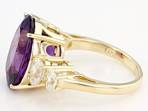 6.63ct Oval  Uruguay Amethyst With 1.56ctw Oval White Zircon 14k Yellow Gold Ring - Size 8