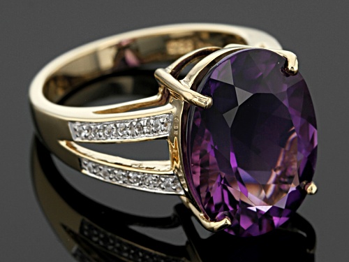 6.63ct Oval Uruguyan Amethyst And .10ctw Round White Zircon 14k Yellow Gold Ring - Size 8