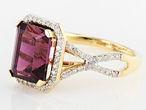 4.75ct Emerald Cut Grape Color Garnet With .29ctw Round White Diamonds 14k Yellow Gold Ring.Web Only - Size 7