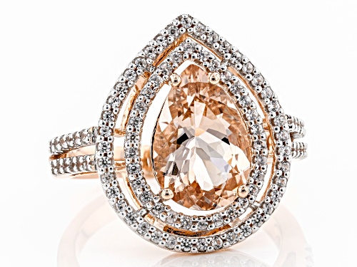 2.22ct Pear Shape Cor-de-Rosa Morganite™ With .56ctw Round White Zircon 14k Rose Gold Ring - Size 7