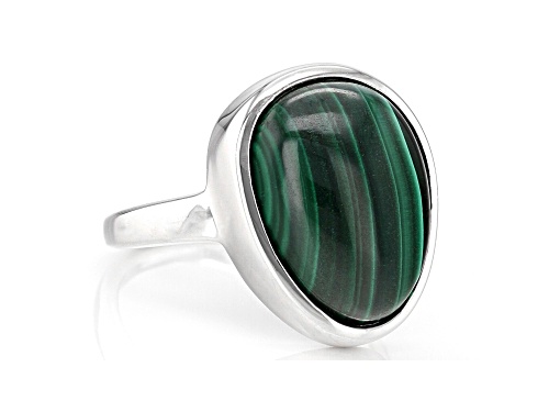 16x12mm Pear Malachite Rhodium Over Sterling Silver Ring - Size 7