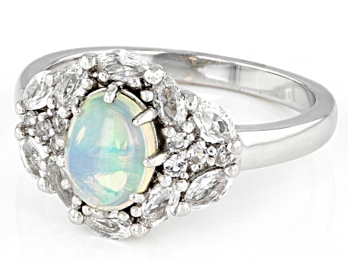 0.57ct Ethiopian Opal With 0.82ctw Lab Created White Sapphire Rhodium Over Sterling Silver Ring - Size 7