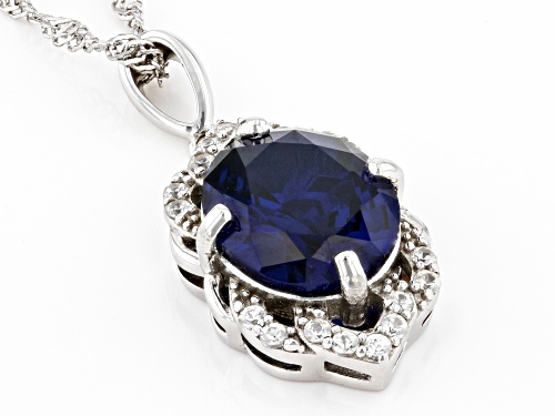 3.98ct Oval Lab Created Blue Spinel With 0.35ctw White Zircon Rhodium Over Silver Pendant/Chain