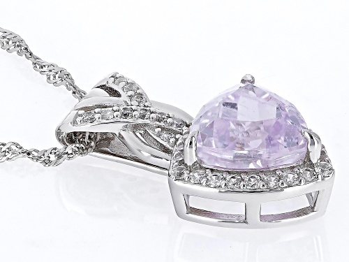 2.79ct Trillion Kunzite With 0.38ctw White Zircon Rhodium Over Sterling Silver Pendant with Chain