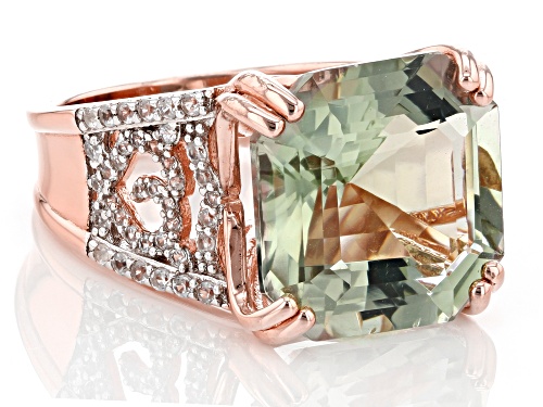 11.90ct Asscher Cut Prasiolite And 0.72ctw White Zircon 18k Rose Gold Over Sterling Silver Ring - Size 7