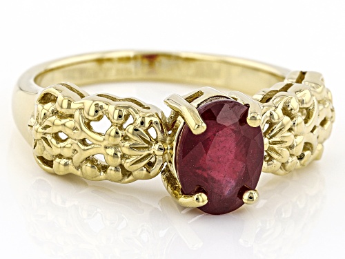 1.45ct Oval Mahaleo® Ruby 18k Yellow Gold Over Sterling Silver Solitaire Ring - Size 10