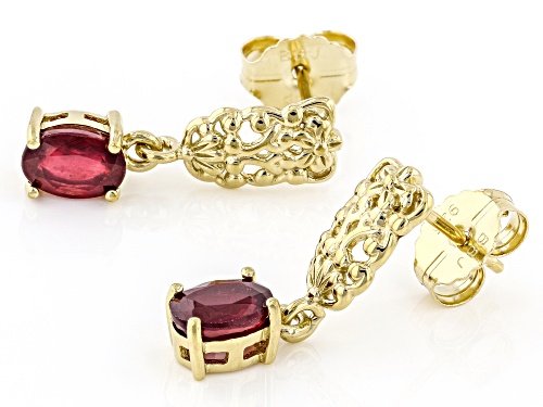 1.70ctw Oval Mahaleo® Ruby 18k Yellow Gold Over Sterling Silver Dangle Earrings