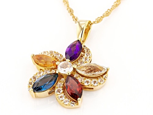 2.40ctw Multi Gem With 1.11ctw White Topaz 18k Yellow Gold Over Silver Flower Pendant/Chain
