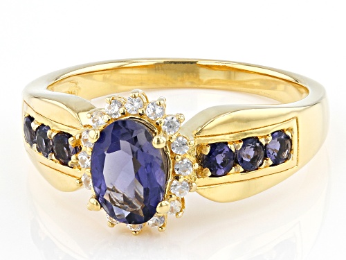 0.71ctw Iolite And 0.20ctw White Zircon 18k Yellow Gold Over Sterling Silver Ring - Size 9