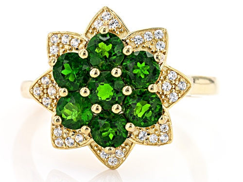 1.61ctw Chrome Diopside And 0.21ctw White Zircon 18k Yellow Gold Over Sterling Silver Cluster Ring - Size 9